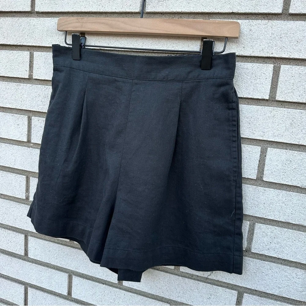Madewell Clean Pull-On Linen Cotton Shorts Black Coal Elastic Waist Coastal S